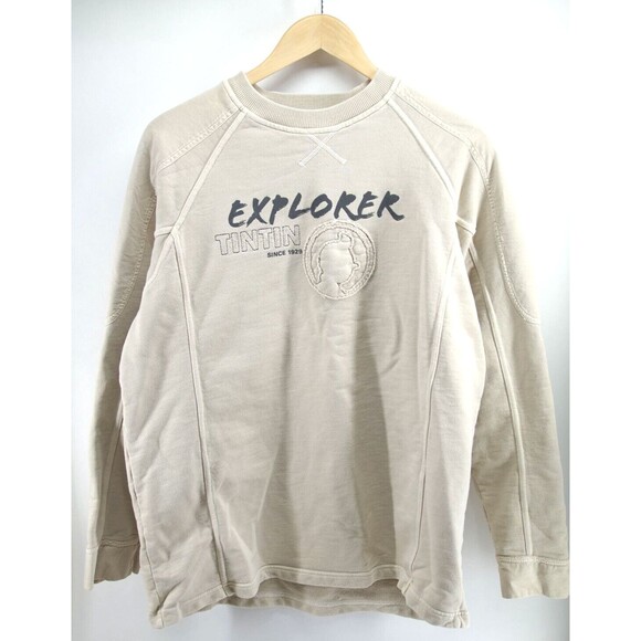 Tintin Explorerer Sweatshirt Le Petit Vingtième ils arrivent‎ Beige Size XL Rare - Picture 1 of 7